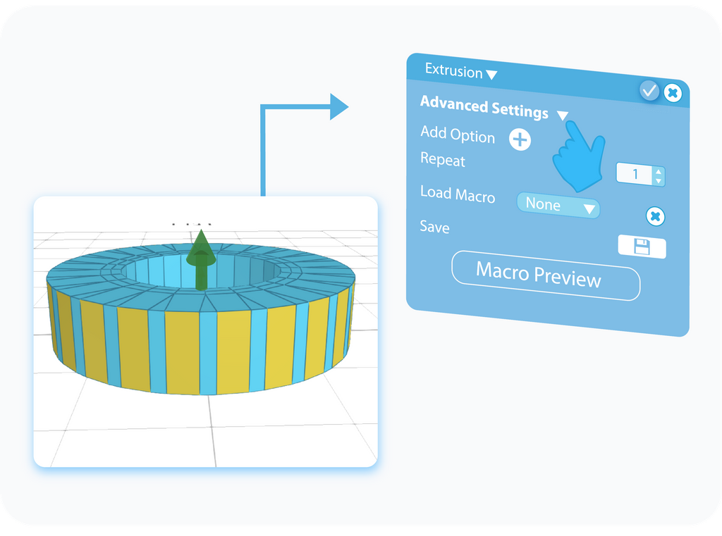 Customize the advanced settings for the Extrusion